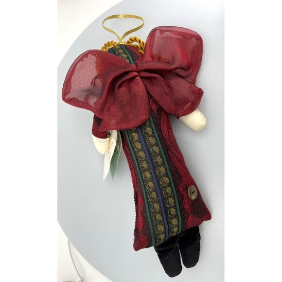 Handcrafted Woof & Poof Angel Ornament With Bells & Red Bow - 13 Inch - Picture 5 of 8